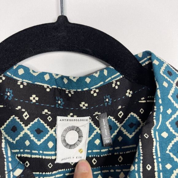 Anthropologie Akemi + Kin XS Ira Tribal Print Sleeveless Button Top Black Blue - Picture 5 of 10